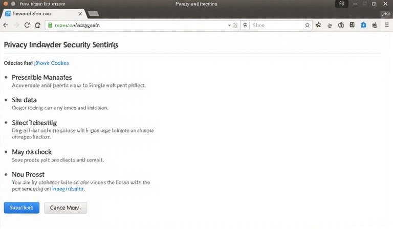 Browser settings screen showing options for cookie management and privacy controls