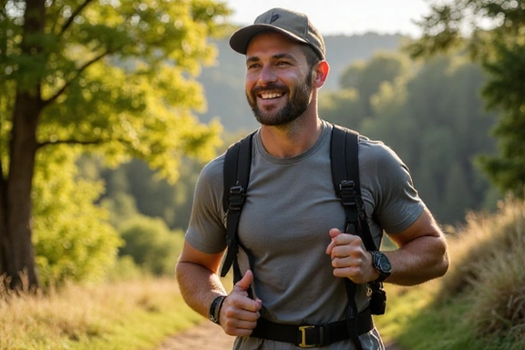 A healthy, active man enjoying a natural outdoor setting, symbolizing energy and vitality.