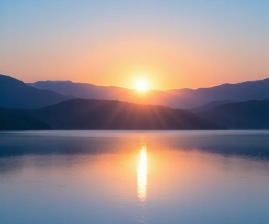 Dynamic image of a serene landscape with a rising sun, symbolizing overall wellness and balance.