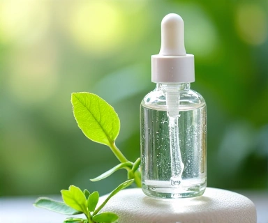 Dropper bottle of hydrating serum with water droplets